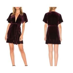 Misa Los Angeles Mini Dress Womens XS Desma Velvet Wrap Mini Royal Purple Belted